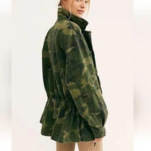 Free People Seize The Day Green Camo Military Jacket Size Large - Picture 3 of 9